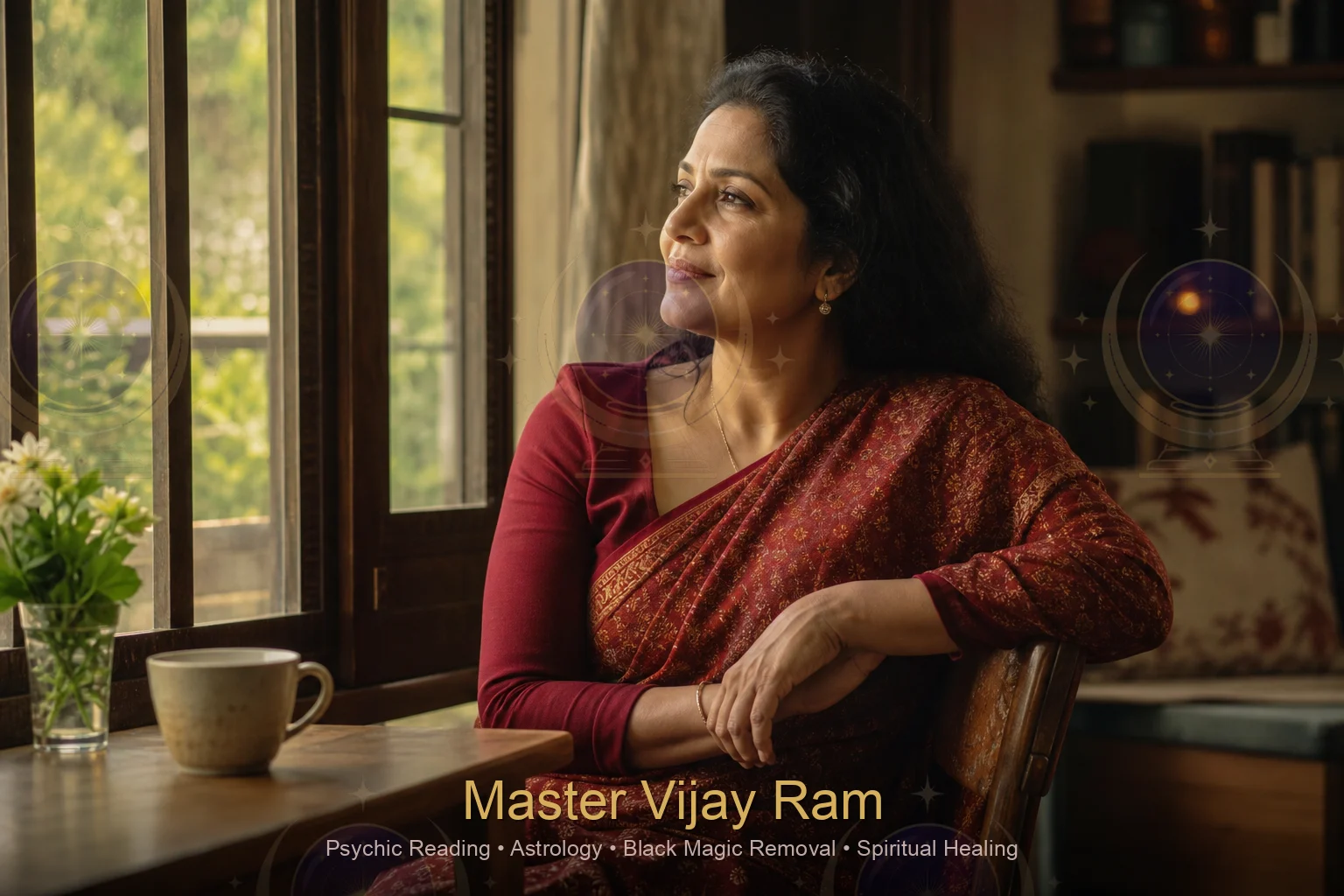 Client feeling relief after spiritual consultation with Master Vijay Ram