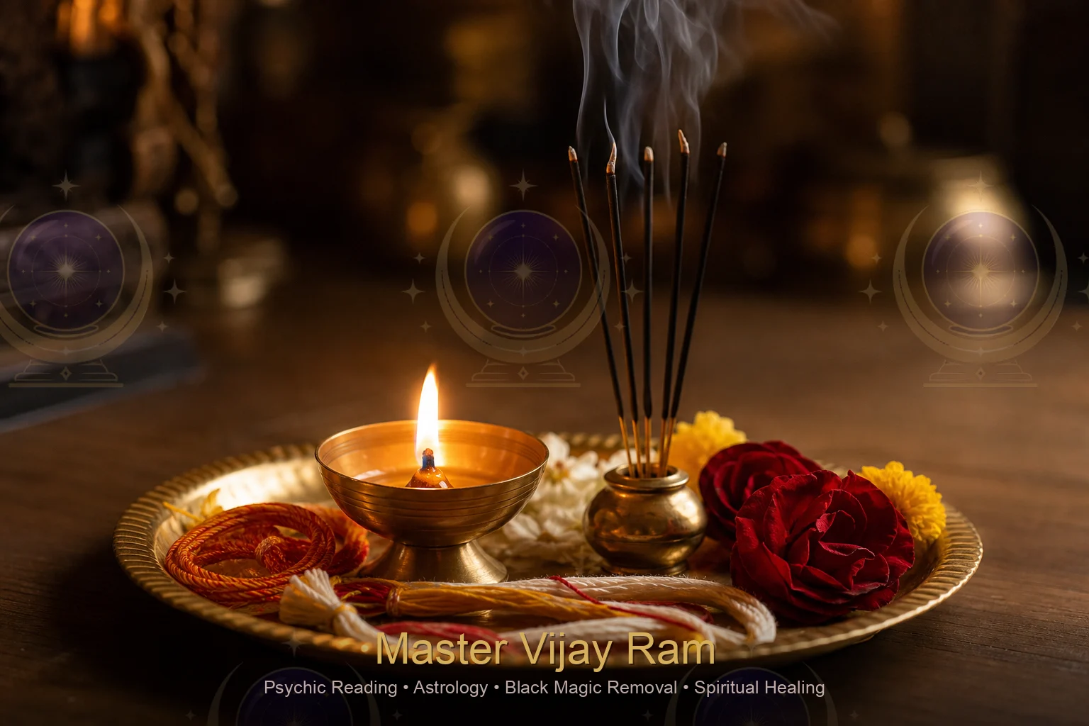 Traditional healing items used in spiritual practice with Master Vijay Ram
