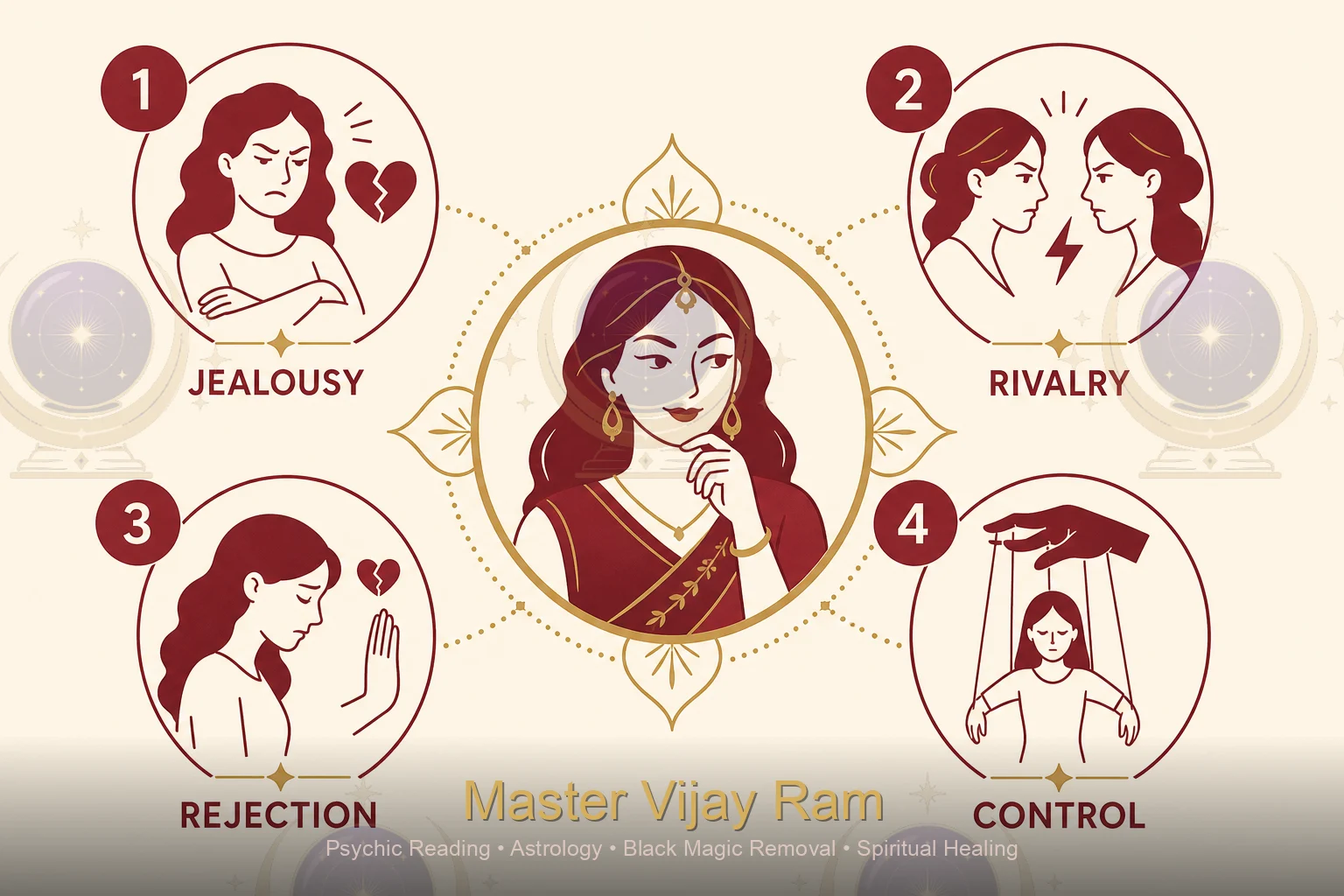 Infographic showing common causes of black magic Master Vijay Ram