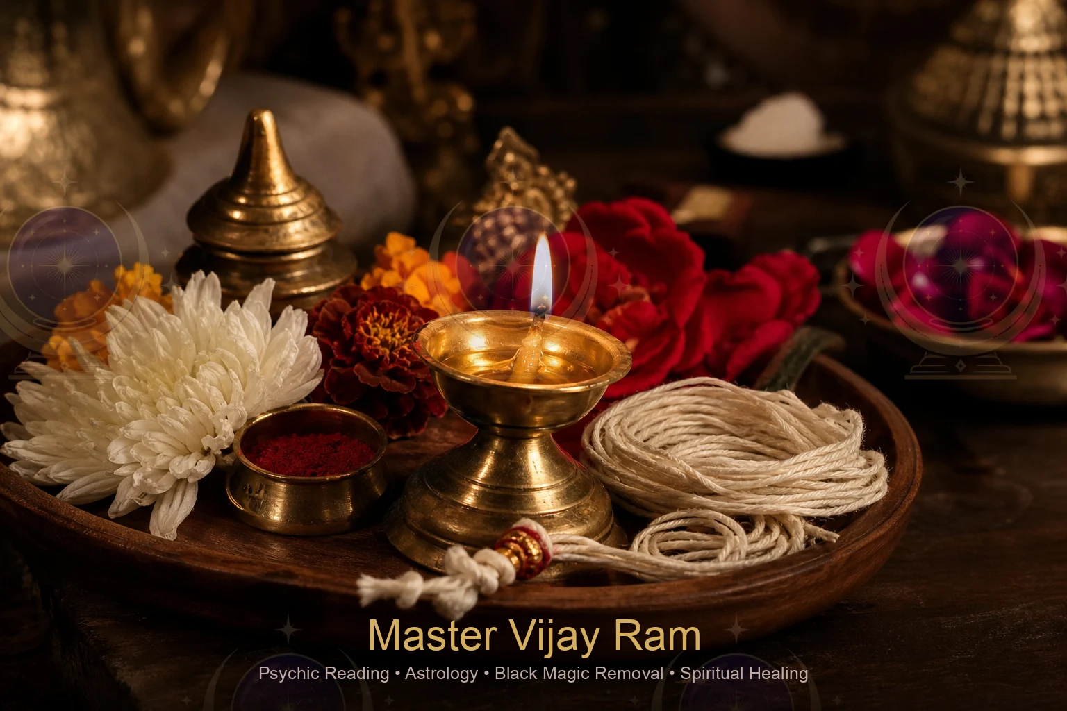 Traditional Vedic ritual items used in remedial work by Master Vijay Ram