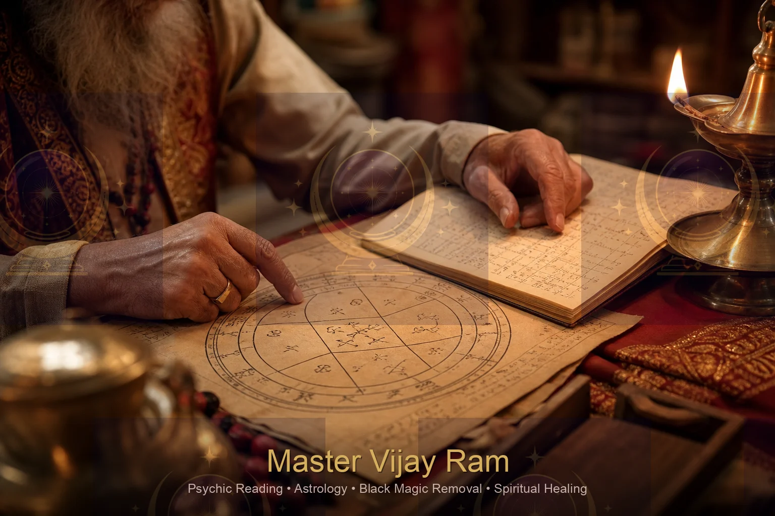 Vedic birth chart review during a curse removal session with Master Vijay Ram