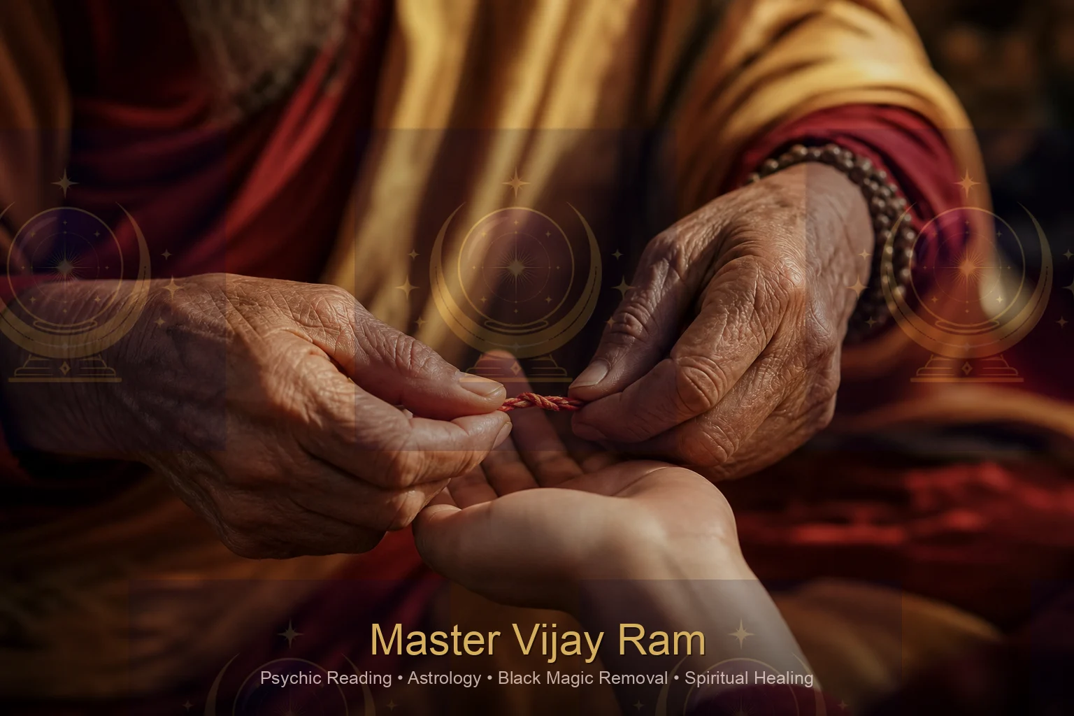 Protective thread blessing during nazar removal session with Master Vijay Ram