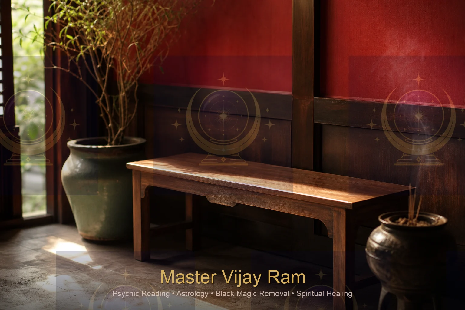 Peaceful waiting area before a psychic reading with Master Vijay Ram