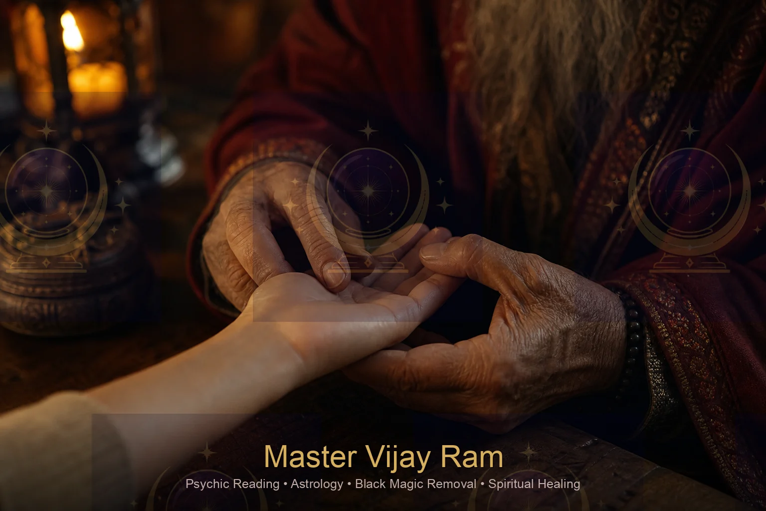 Palm examination during a session with Master Vijay Ram