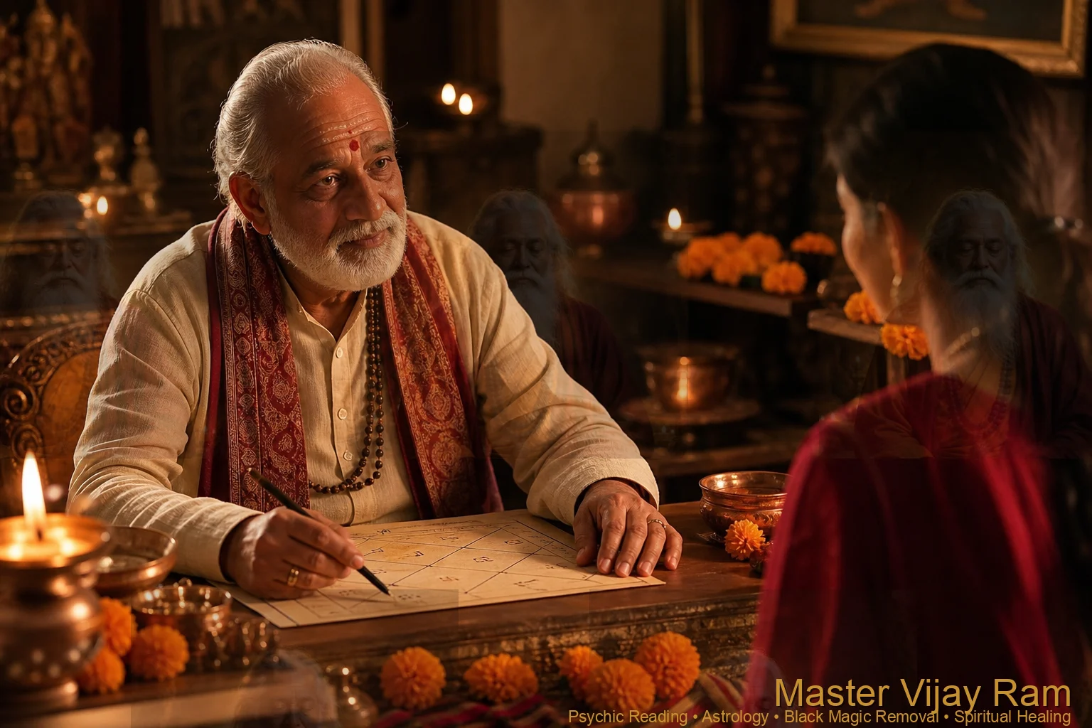 Vedic ex love back astrologer Master Vijay Ram reviewing birth charts and performing spiritual consultation in Toronto GTA