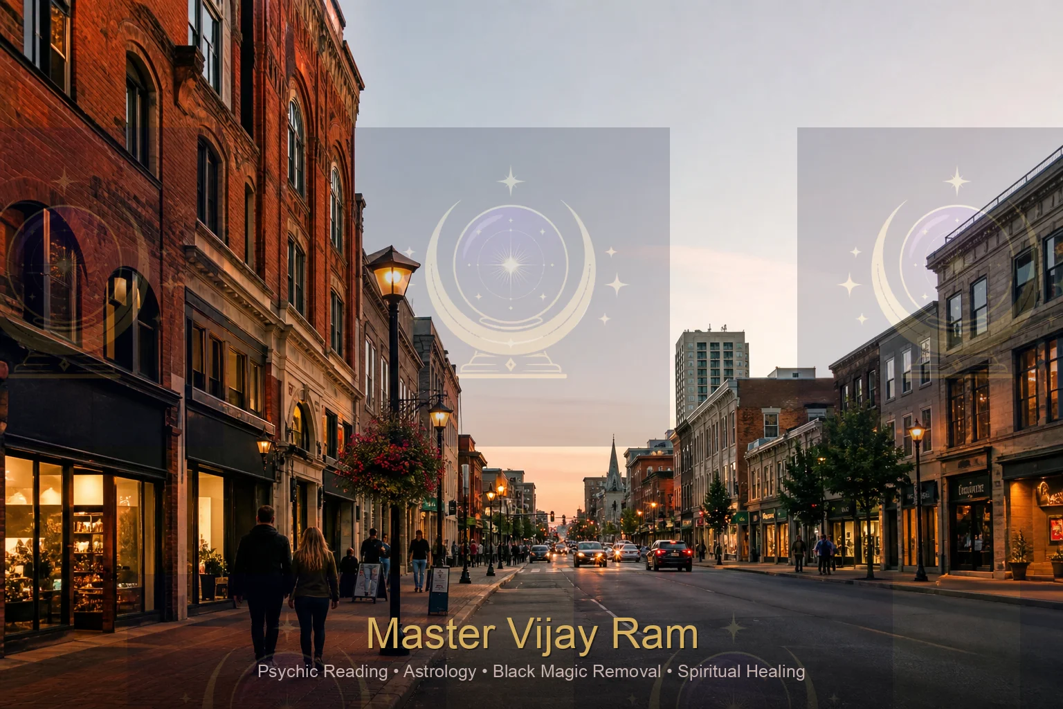 Kitchener Ontario evening street where Master Vijay Ram offers consultations