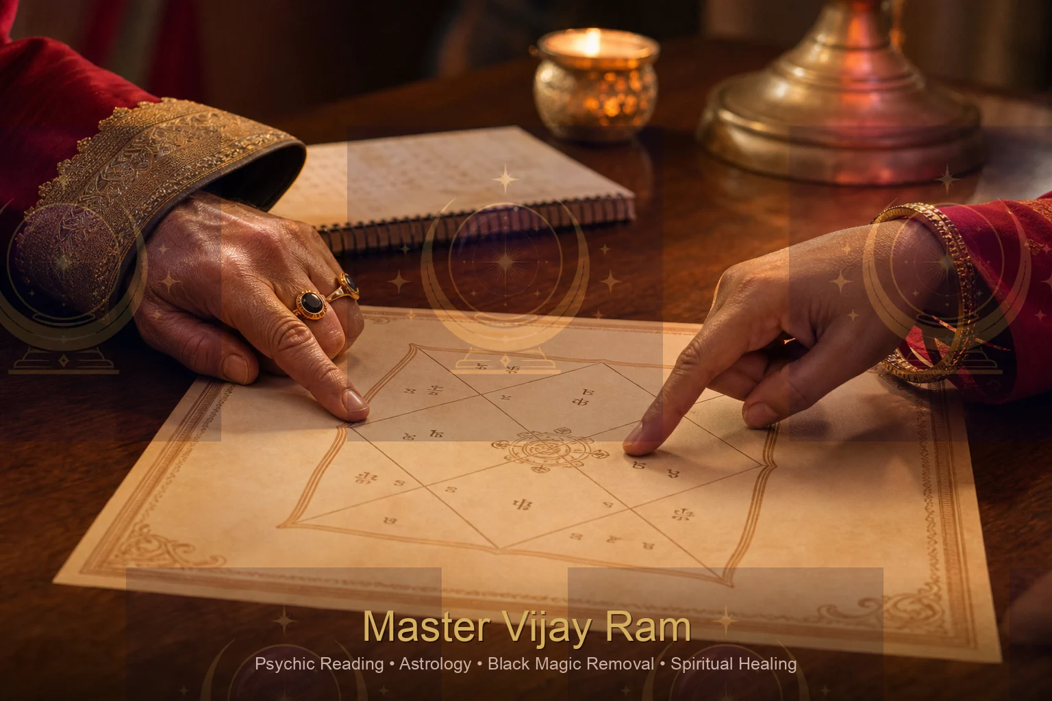Birth chart being reviewed during a consultation with Master Vijay Ram
