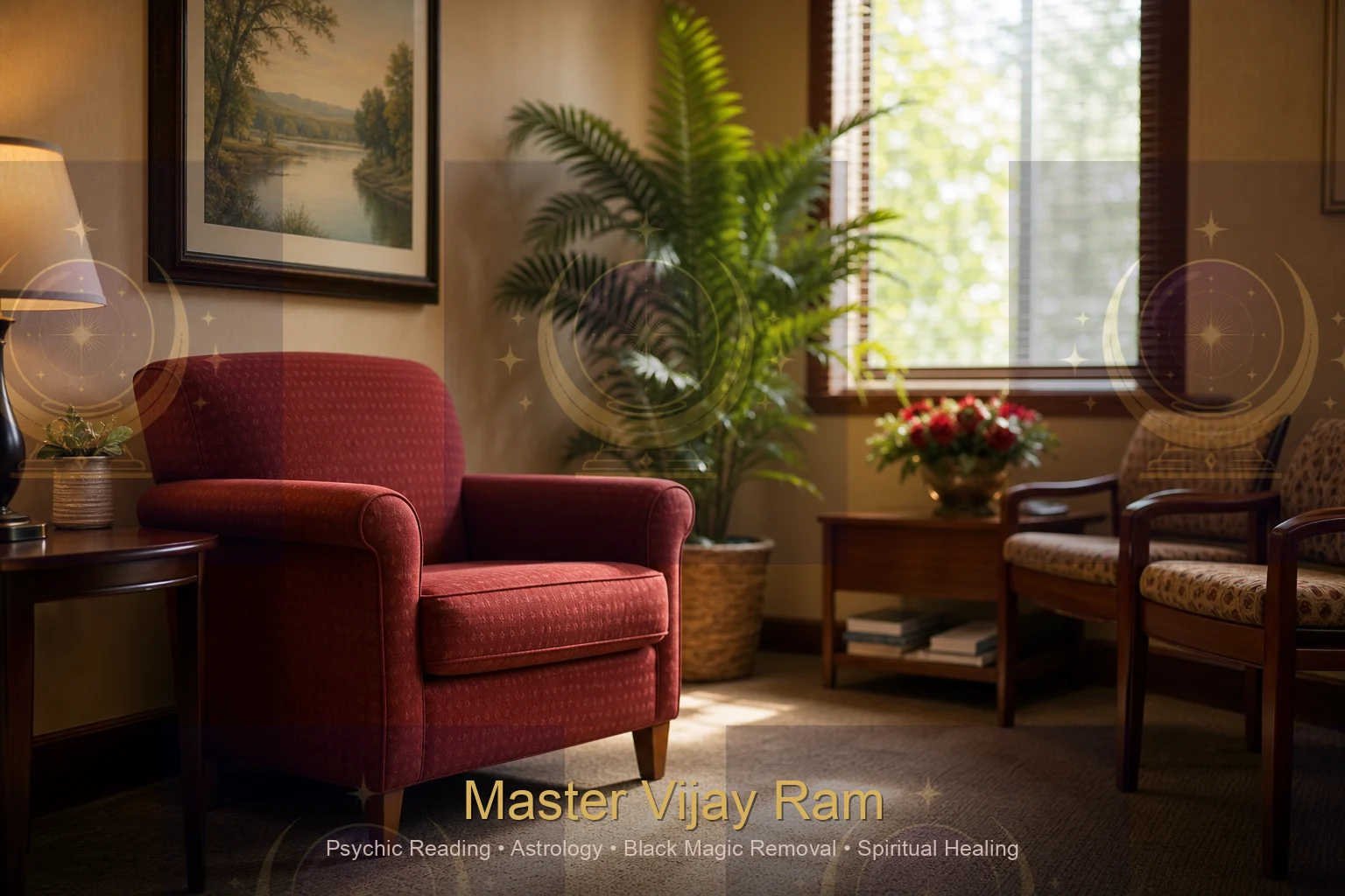 Calm waiting area before a session with Master Vijay Ram