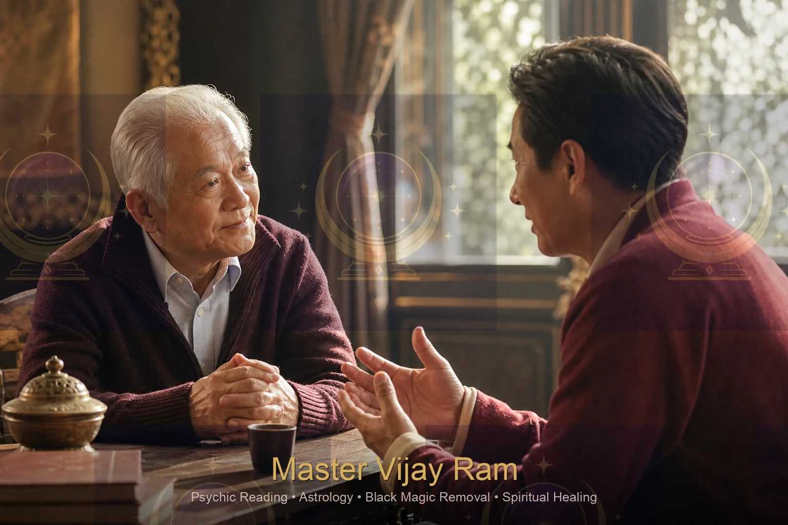 Client speaking with Master Vijay Ram during a psychic reading
