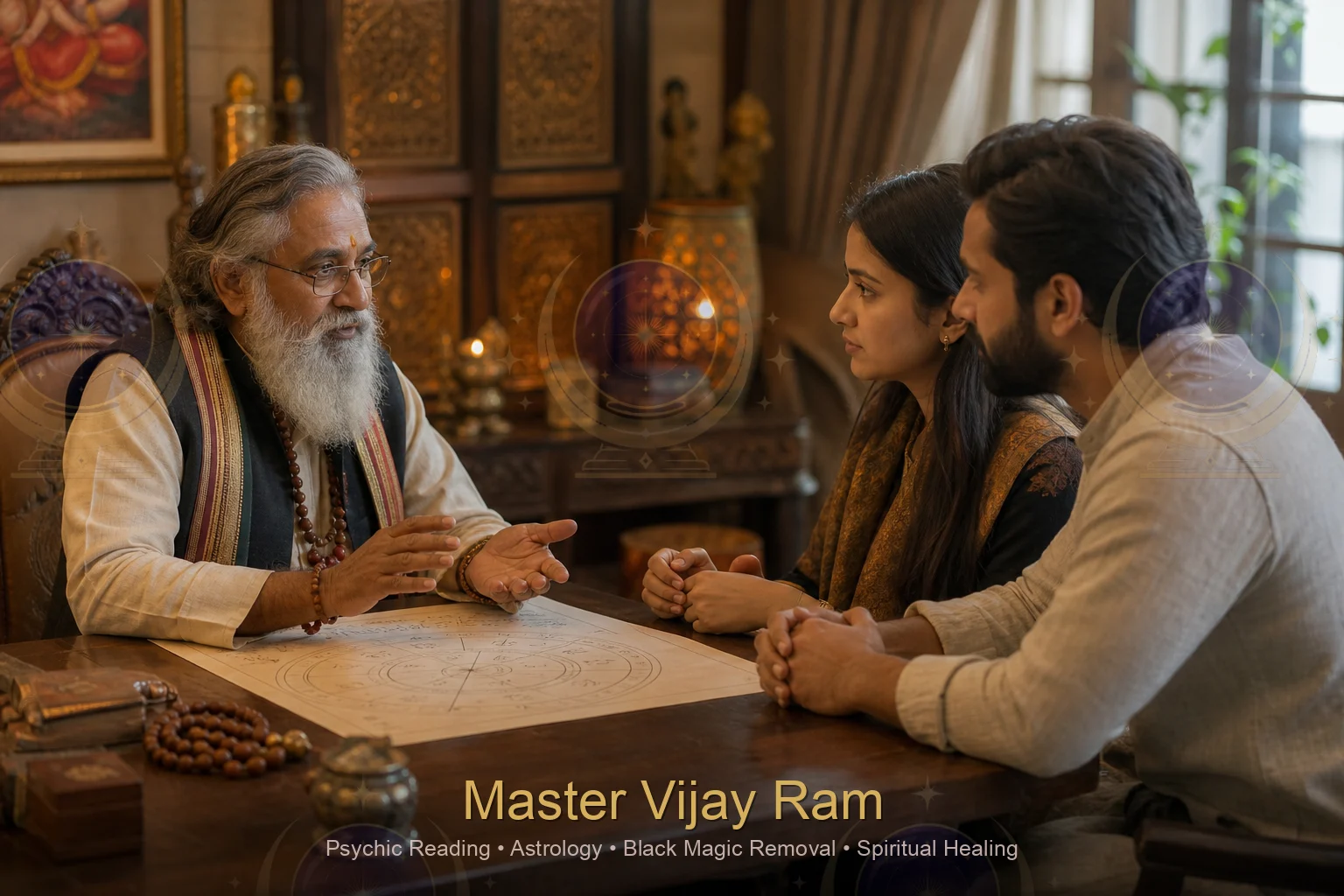 Consultation session addressing a husband wife problem with Master Vijay Ram