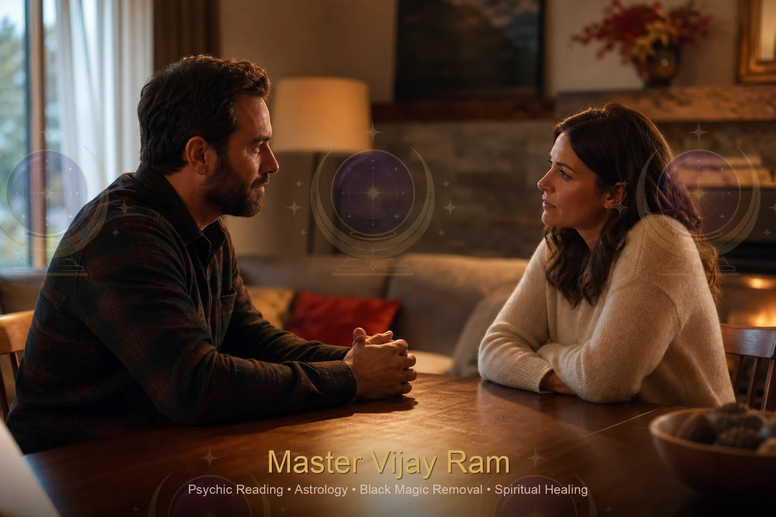 Couple discussing reconciliation timing Master Vijay Ram guidance