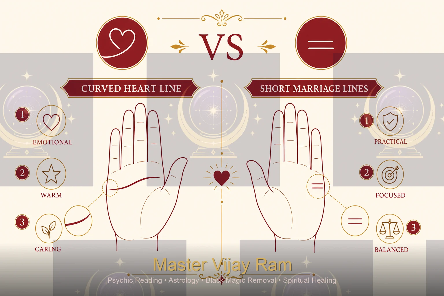 Heart line versus marriage line comparison by Master Vijay Ram
