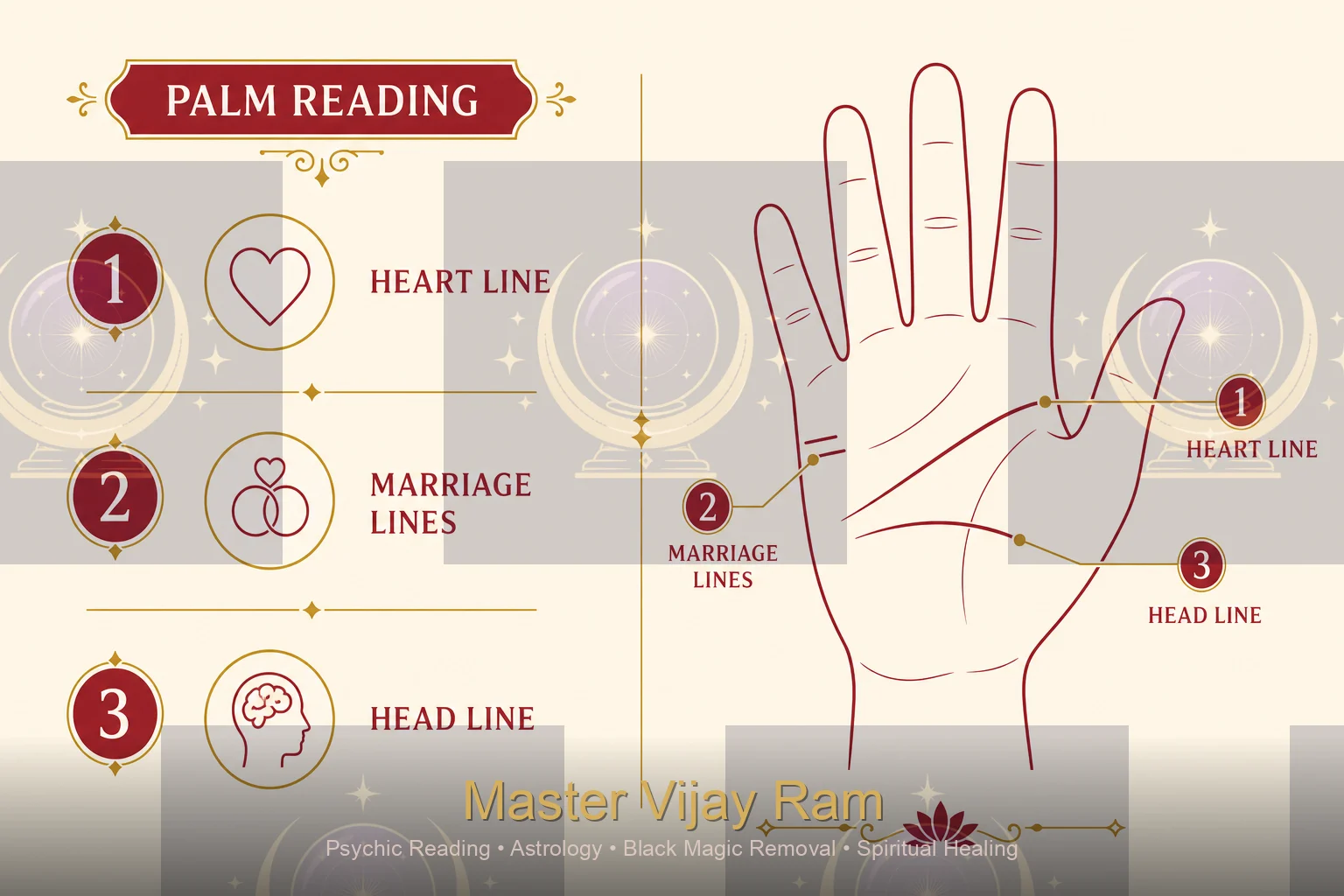 Diagram of marriage line and heart line positions Master Vijay Ram references