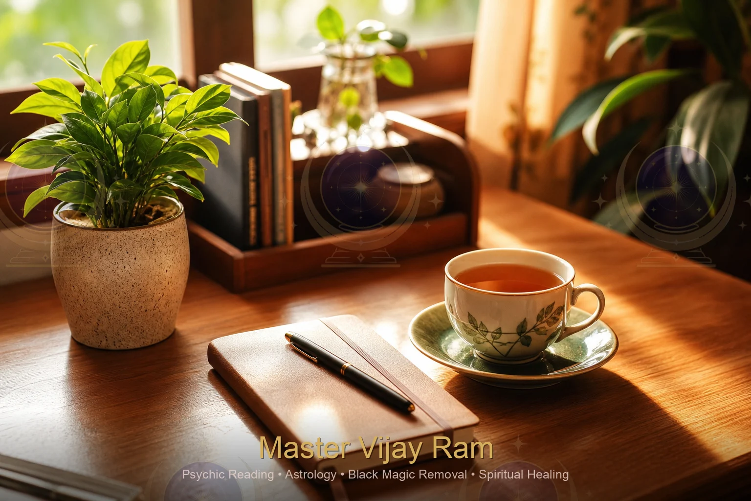 Calm restored workspace after office negativity removal guidance, Master Vijay Ram