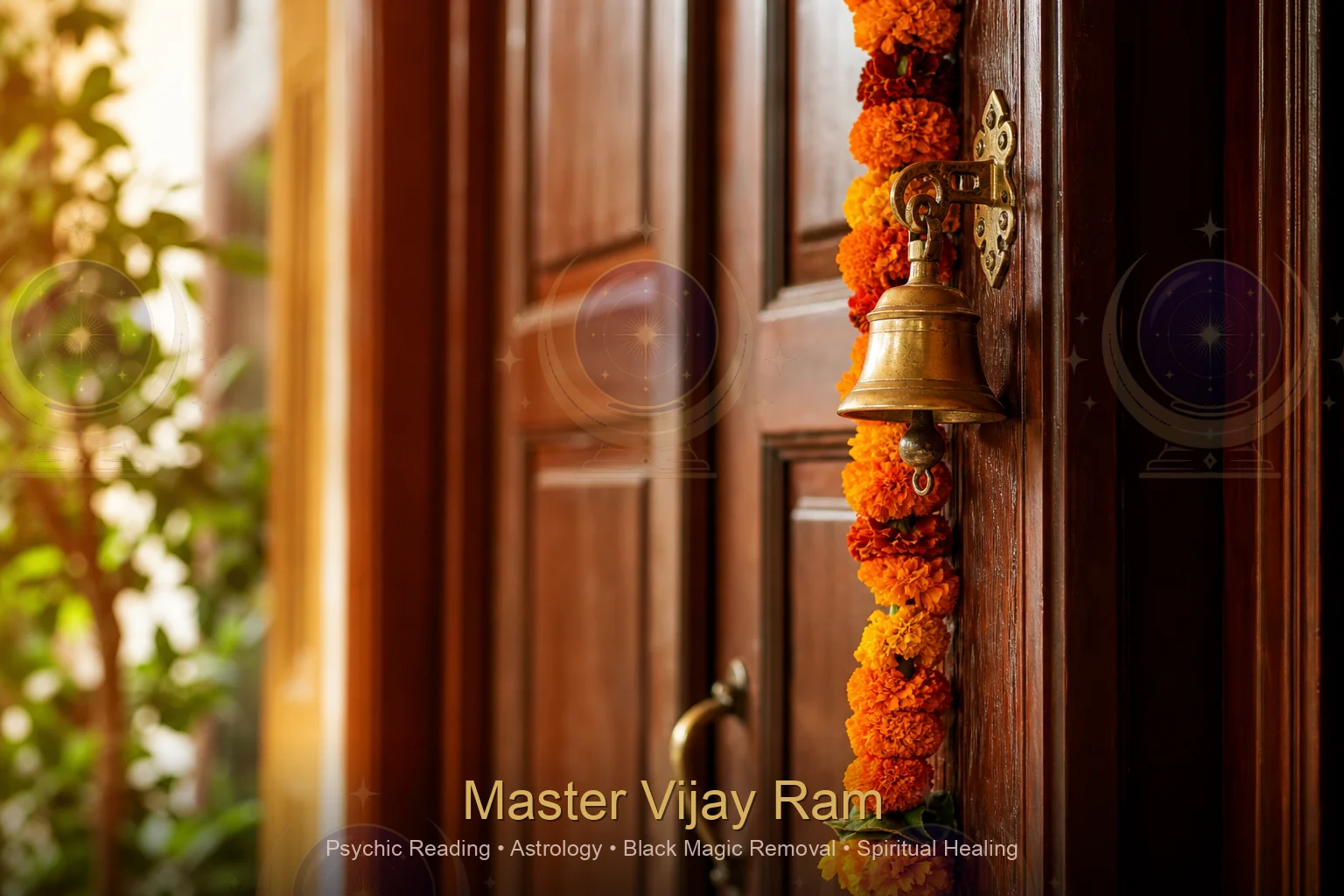 Front doorway decorated for house cleansing before moving in, Master Vijay Ram