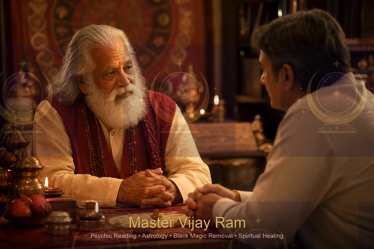 Palmist near me discussing findings with a client during a reading