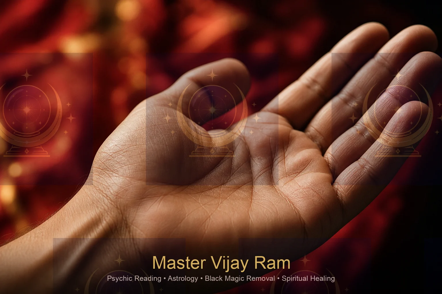 Close-up of palm lines examined during reading with Master Vijay Ram