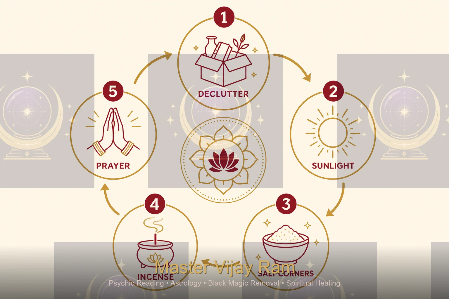 Infographic of home cleansing steps by Master Vijay Ram