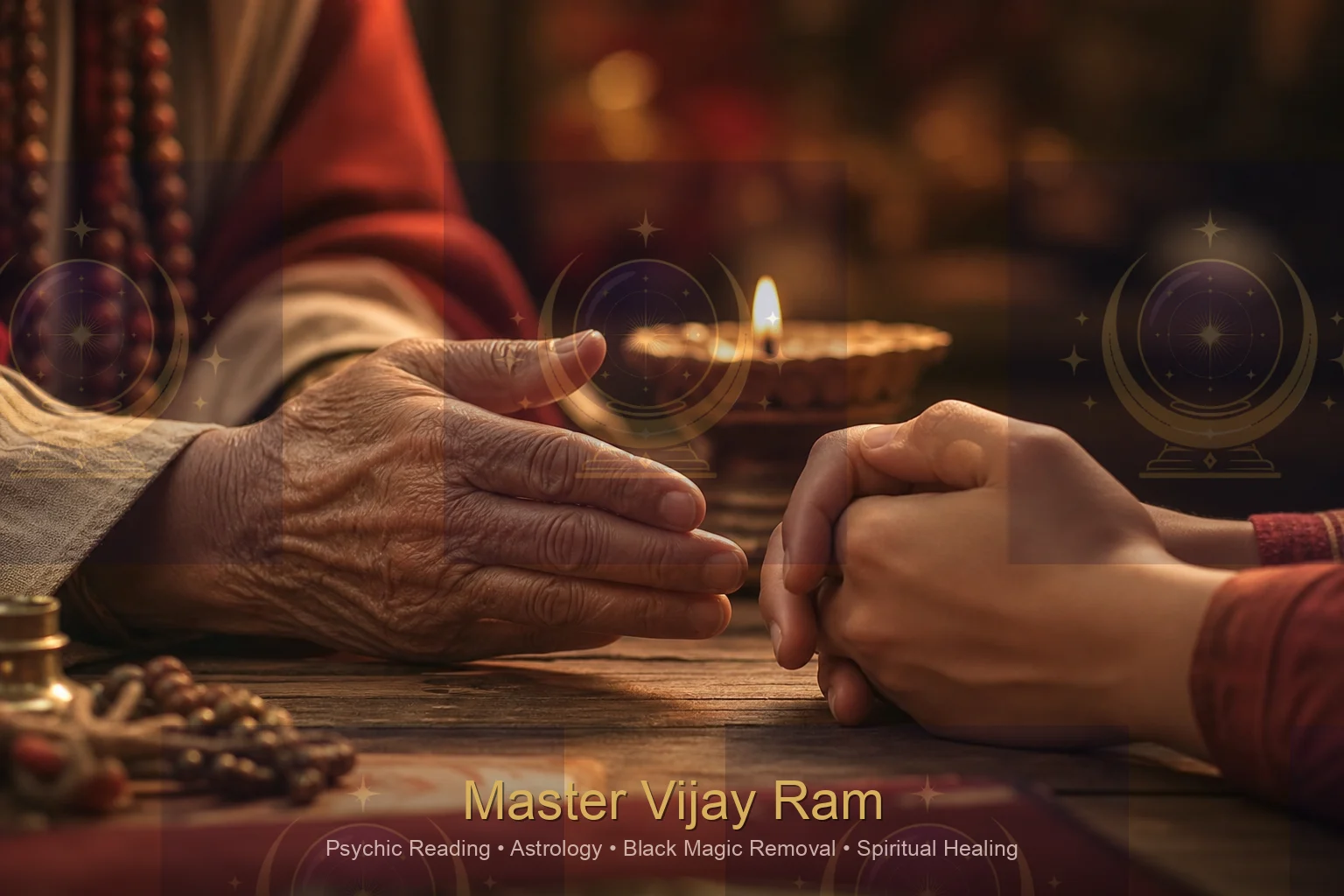 Hands during a spiritual consultation with Master Vijay Ram