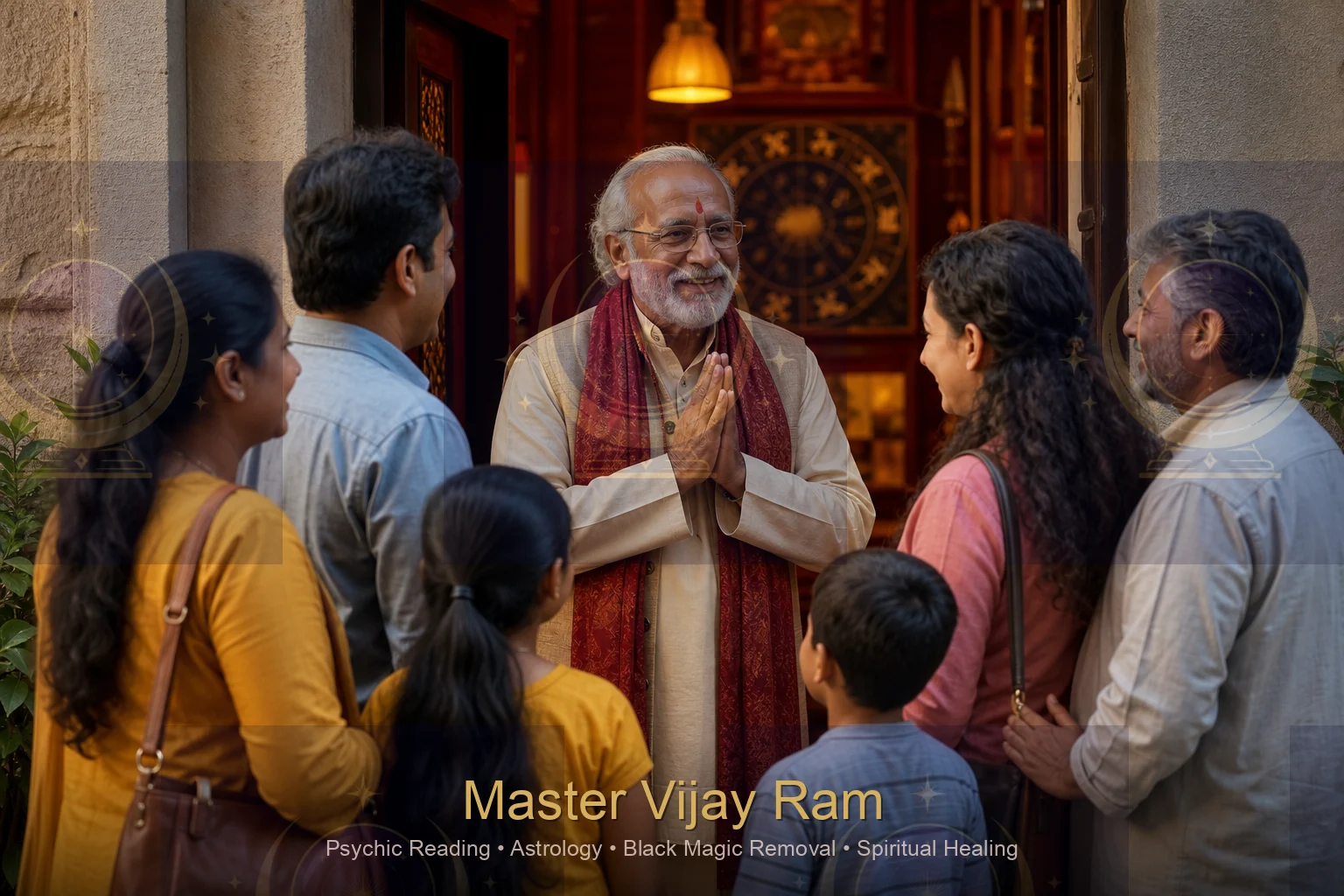 Master Vijay Ram welcoming diverse families for spiritual healing consultation