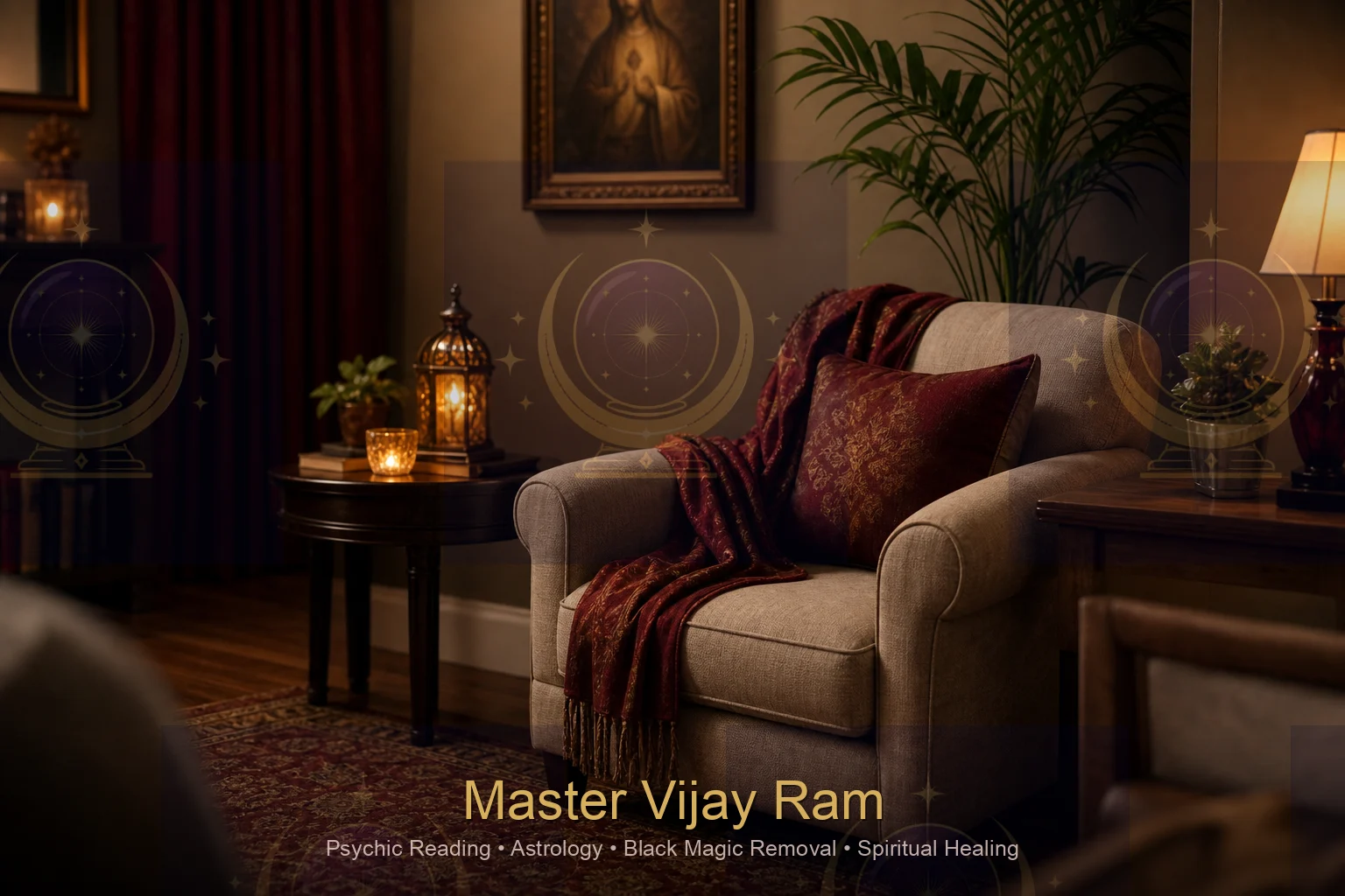 Peaceful waiting area before a spiritual reading with Master Vijay Ram in Kitchener