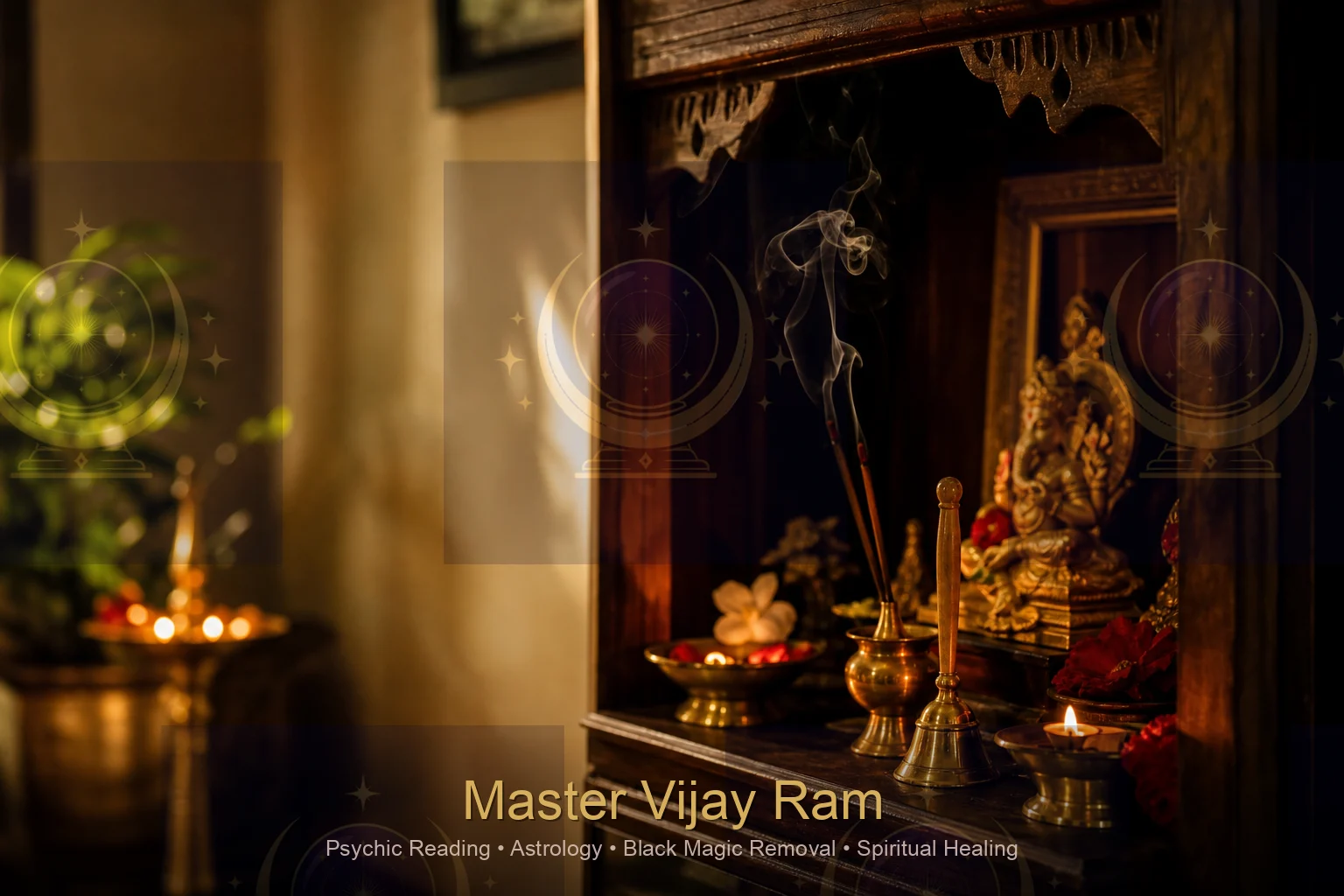 Peaceful spiritual setting reflecting Vedic tradition at Master Vijay Ram practice
